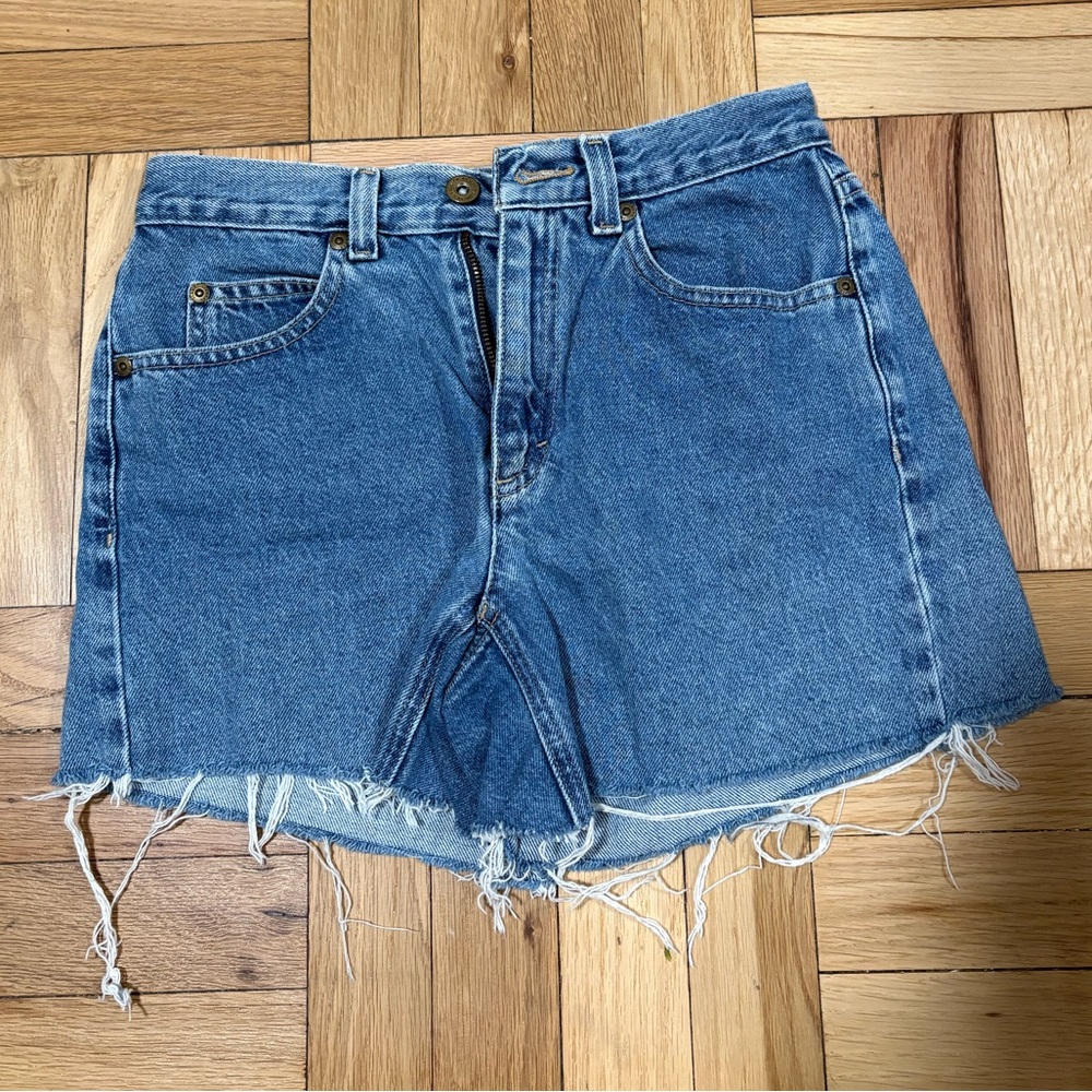 Liz Claiborne Raw Hem High-Rise Denim Shorts - Blue
